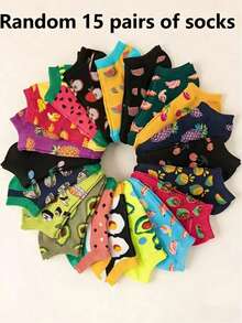 5 Pairs/10 Pairs/15 Pairs/20 Pairs Men's Fashion Fruit Pattern Series Versatile Ankle Socks Random Delivery - Multicolor - View 10
