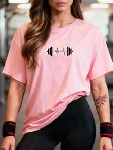 Women's 100% Cotton T-Shirt/Blouse, Oversized, For Training, Walking, Crossfit, Gym, Weightlifting, Fitness, Cardio, Comfortable, Lightweight, And Refreshing Fabric - 淺粉色 - 查看 4