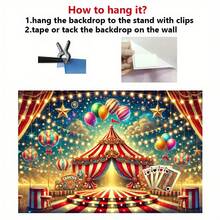 1pc Circus-Themed Polyester Backdrop Banner - Vibrant Stage Design With Red & White Stripes, Colorful Balloons, And "CIRCUS" Text - Perfect For Parties, Weddings, Birthdays, And Photo Shoots - 8.0x6.0ft, Circusthemed Decorations - 如圖所示 - 查看 6