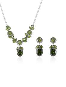 “绯红花园”锆石首饰套装，奢华复古红/绿锆石项链和耳环，适合搭配晚礼服 - 彩色 - 查看 10