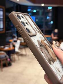 1pc Dual Rabbit & Butterfly Pattern Shockproof Phone Case, Minimalist Ins Style Thick Coffee Brown Phone Cover Compatible With Apple 17 Pro Max/11/12/13/14/15 Pro Max/16 Plus/16 Pro Max/16E, Galaxy A55/A15/S24 Ultra/S25 Ultra, Honor, One Plus - Brown - View 7