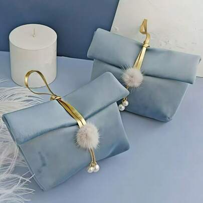 1 Set Of New Stylish Blue/Pink Velvet Candy Boxes, Gift Packaging Boxes, Hand-Held Wedding Favor Boxes, Candy Bags In European/Chinese Style, Small Gifts For Parties And Gatherings, Gift & Apparel Boxes, Wedding, Anniversary