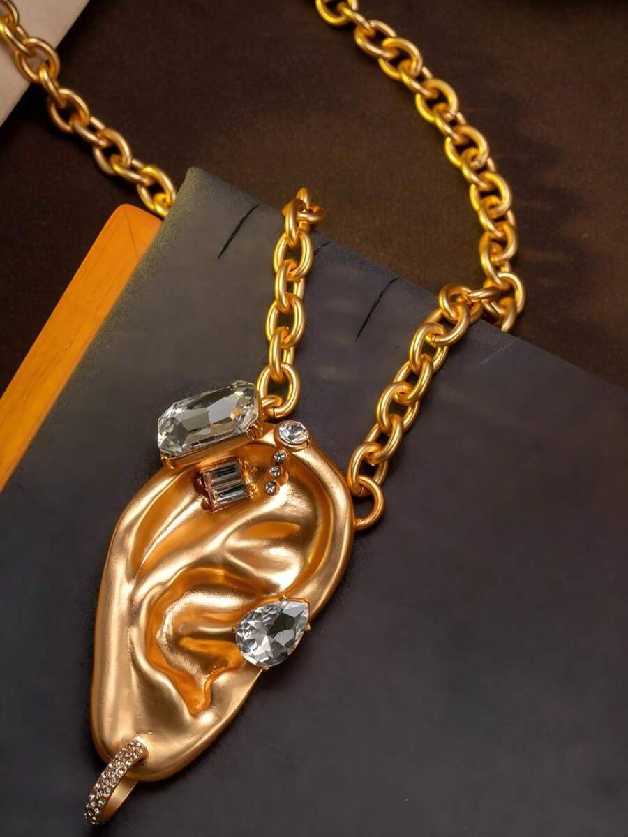 精緻誇張水鑽耳環配件,搭配厚實吊墜項鍊與耳環,適合女性日常穿著、派對及節日活動 - 項鍊 - 查看 1