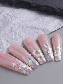 Bộ 12 khuôn trang trí móng tay, chất liệu nhựa và kim tuyến, phong cách nữ tính màu hồng, hình trái tim dễ thương, hình ngôi sao năm cánh, hình chữ nhật, tự làm đồ trang trí móng tay, đồ thủ công, dụng cụ làm móng. - Hồng - Xem 8