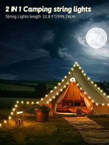 二合一可折叠户外露营灯串，USB充电，适用于露营、烧烤、圣诞节、婚礼、生日派对、庭院装饰等场合。 - 多色 - 查看 4