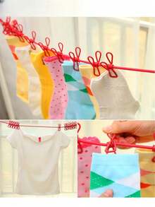 Portable Travel Clothesline With 12 Clothespins, Indoor And Outdoor Use, Lightweight Sun-Proof Clothesline, Suitable For Drying Clothes, Bags, Socks, Scarves, Towels, Adjustable Elastic Clothesline, Suitable For Indoor Laundry, Backyard, Balcony, Outdoor Camping, Hotel Travel, Beach, Summer Vacation, Back To School - Multicolor - View 3