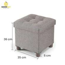 Puff Baúl de Almacenaje 38 cm Taburete Reposapiés Multifuncional Banco Plegable con Gran Capacidad Diseño Elegante en Tela Resistente Color Gris Oscuro Ideal para Sala Dormitorio y Oficina - Gris Oscuro - Ver 3
