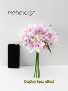 MEHELANY 6朵/1支 34厘米 人造淡粉色百合花，丝绸花装饰，适用于家居、婚礼、生日派对、餐桌、花园、新娘捧花、教室装饰 - 淺粉色 - 查看 3