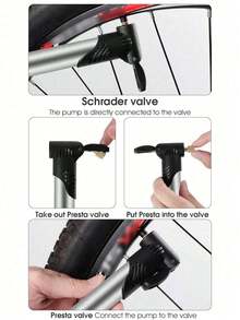 1 pieza Bomba de aire mini portátil para bicicleta, inflador de neumáticos de bicicleta universal compatible con válvulas Presta y Schrader, adecuado para bicicletas de carretera, bicicletas de montaña, baloncestos y balones de fútbol - Negro - Ver 10