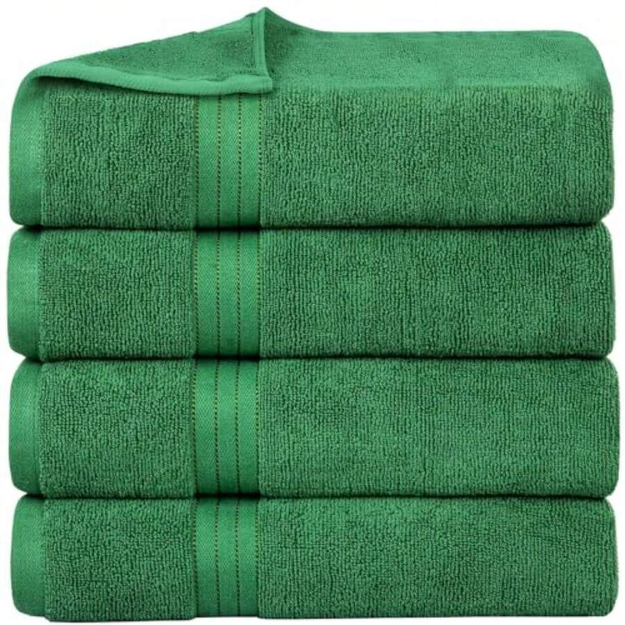 4 Pack 100% Cotton Bath Towels - Ultra Soft and Highly Absorbent Thick Bathroom Towel Set 27 X 54 Inch - Durable Luxurious Quick-Dry and Long-Lasting Premium Quality Towels for Everyday Use - Verde esmeralda - Ver 1