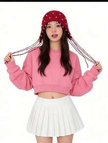 1pc Thick Handmade Crochet Hollow Out Beanie Hat, Warm Knitted Tasseled Cap, Fashion Accessory For Women, Suitable For Winter, Boho, 4th Of July, Mother-Daughter Outfit, Halloween, Vacation - 多色加粗款 - 查看 4