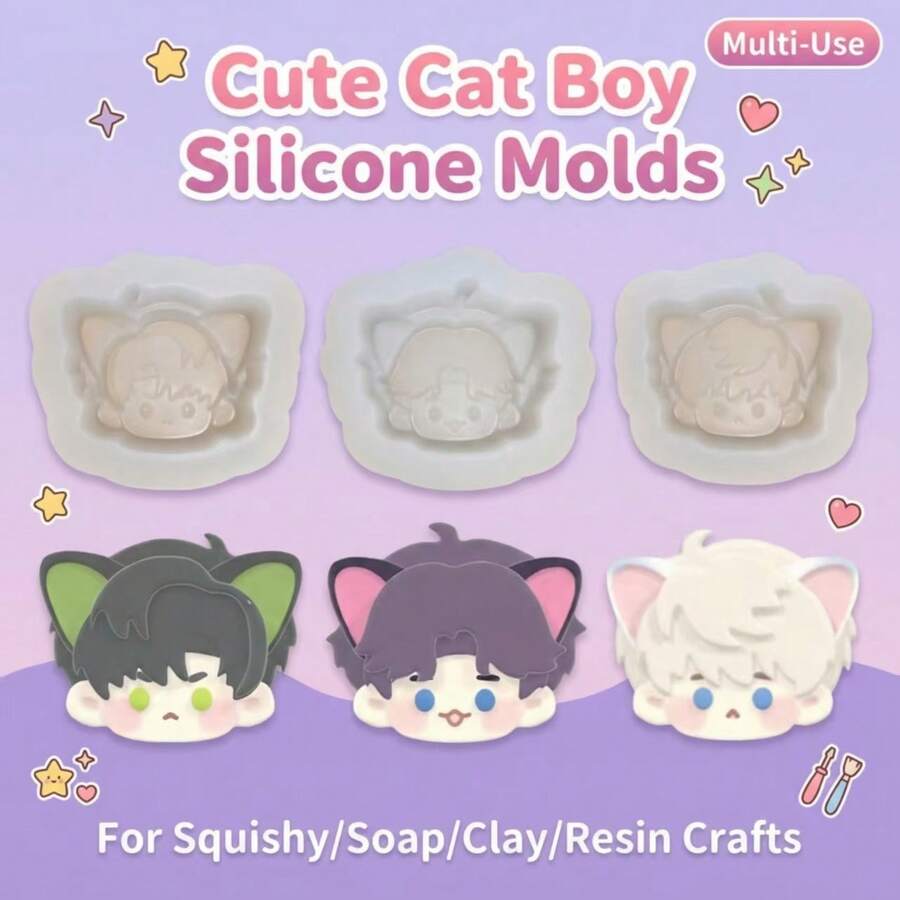 Molde de oreja de gato, adecuado para juguetes de apretón, jabón hecho a mano, arcilla, artesanías de resina y talla grande. Contorno claro de la versión Q, desmoldeo fácil, sencillo de crear accesorios de artesanía curativa. Herramienta esencial para amantes de la artesanía estudiantil, material artesanal creativo, decoración del hogar DIY, molde amigable para principiantes - Multicolor - Ver 1