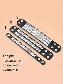 3件套PU皮革方形铆钉朋克风手镯，男女通用时尚手镯，哥特朋克摇滚风手镯，万圣节派对配饰 - 款式1 - 查看 3