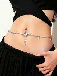1件装时尚腰链，个性化水钻肚脐环，身体链，性感水晶，流苏链几何腰饰 - 彩色 - 查看 4