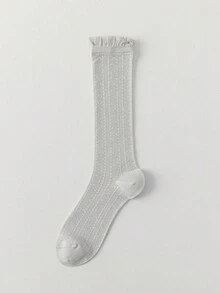 1 par de calcetines largos y transparentes de mujer de seda de morera con volantes en el bajo, transpirables para uso diario en primavera y verano - Multicolor - Ver 14