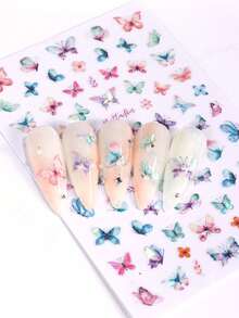 4片3D极光全息蝴蝶美甲贴纸，春夏缤纷美甲设计，DIY雕刻自粘美甲装饰，美甲用品 - 彩色 - 查看 4