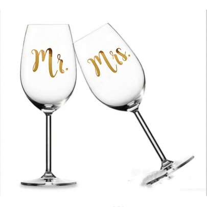 1-Pair Mr & Mrs Wedding Wine Glass Decorations - Couples Gifts With Elegant Cursive Letters, Self-Adhesive Vinyl Stickers For Champagne Flutes, Newlywed Party Favors, Wedding Table Settings - Ideal Wedding Anniversary Decoration, Wedding Gifts