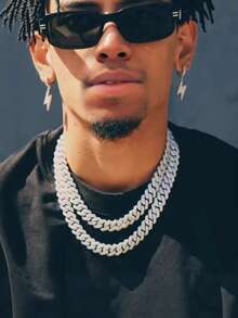 男女皆宜的菱形吊坠项链，闪亮链，夸张的嘻哈风格设计，镶嵌全仿钻，适合日常佩戴 - 鏈條項鍊 - 查看 2