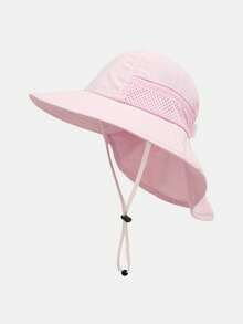 1 chiếc mũ lưới màu trơn cho trẻ em, mũ du lịch đi biển chống nắng cho trẻ em từ 8-16 tuổi - Nhiều màu - Xem 8