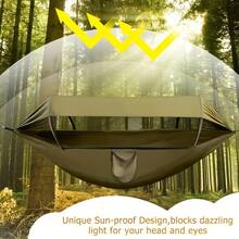 3 In 1 Double Camping Hammock With Mosquito Net And Shade Tarpaulin, Light Outdoor Travel Backpack And Park Use Hammock - 列印顏色 - 查看 6