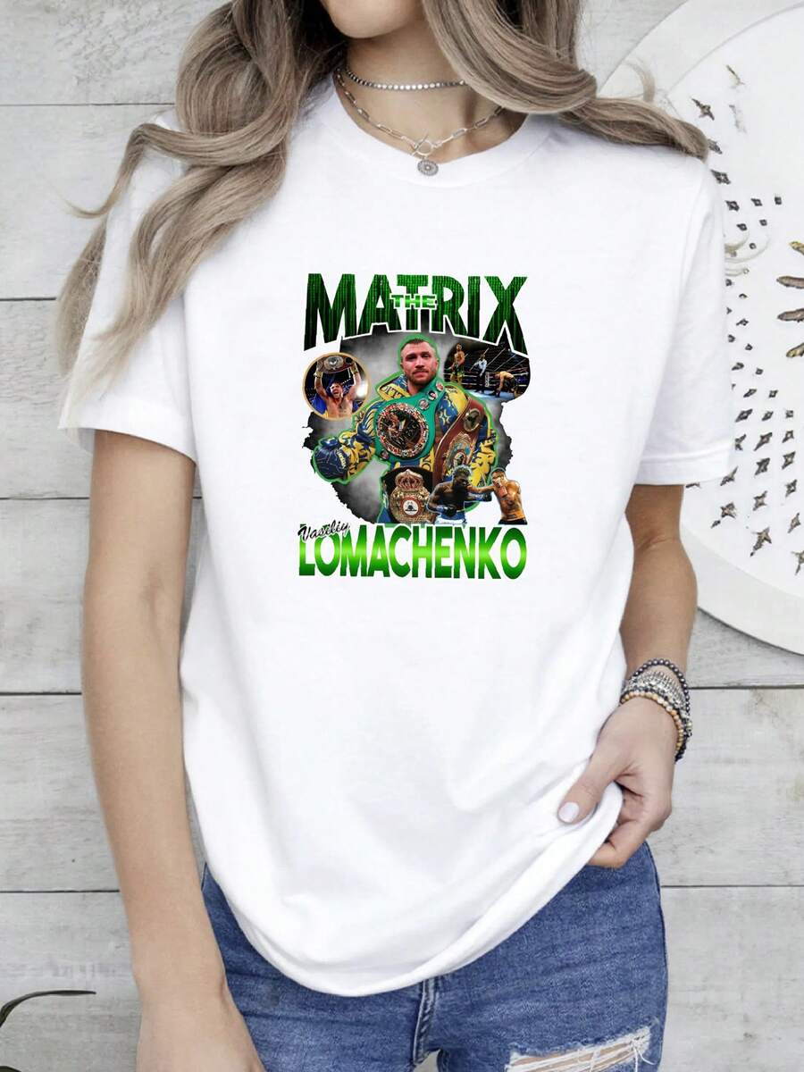 Maglietta da donna con stampa vintage di Vasiliy Lomachenko, stile vintage, maniche lunghe o corte - Bianco - Visualizzare 1