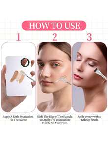 1/4pcs Professional Stainless Steel Makeup Tool Set, Including Palette, Spatula, Foundation Scoop And Foundation Brush, Multi-Functional Pigment Mixing Palette Suitable For Foundation, Eyeshadow And Nail Art, Essential Makeup Tools For Precise Color Mixing And Application - Multicolor - View 10