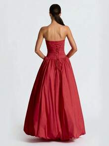 优雅性感露背高开衩无肩带连衣裙，适合夜间外出、周年纪念、毕业派对、正式晚宴及其他场合。 - 紅色 - 查看 3