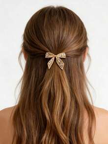 奢华水钻蝴蝶发夹，百搭简约发夹 - 金色 - 查看 6