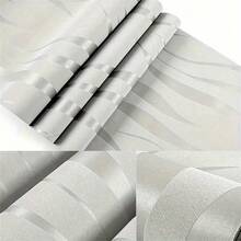1 cuộn giấy dán tường họa tiết sóng sọc nổi 3D, chất liệu vải, họa tiết hình học hiện đại, màu nâu xám với ánh nhũ bạc, các đường thẳng và sọc khớp nhau, thích hợp cho phòng khách, phòng ngủ, nhà bếp. - A - Xem 4
