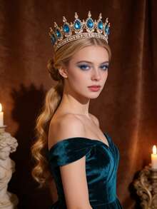 Shiny Crystal Gold Royal Crown – Bridal & Pageant Accessory - Multicolor - View 6