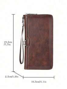 SHABILI 1pc Solid Color PU Leather Large Capacity Zipper Wallet, Business Clutch Bag, Phone Pouch For Men, Commuting & Daily Use Money Wallet Purse Wallet Long Wallet Travel Essential Summer Wristlet Wallet For Women - Bronze - View 5