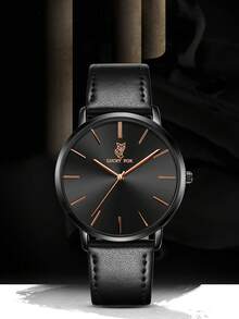 LUCKYFOX 1pc Boxed Business Triple-Eye Six-Needle Dial Leather Strap Calendar Watch, High-End Suitable For Daily Life, Business Events, Holidays, Birthday Gifts, Valentine's Day, Christmas, - Black - View 5