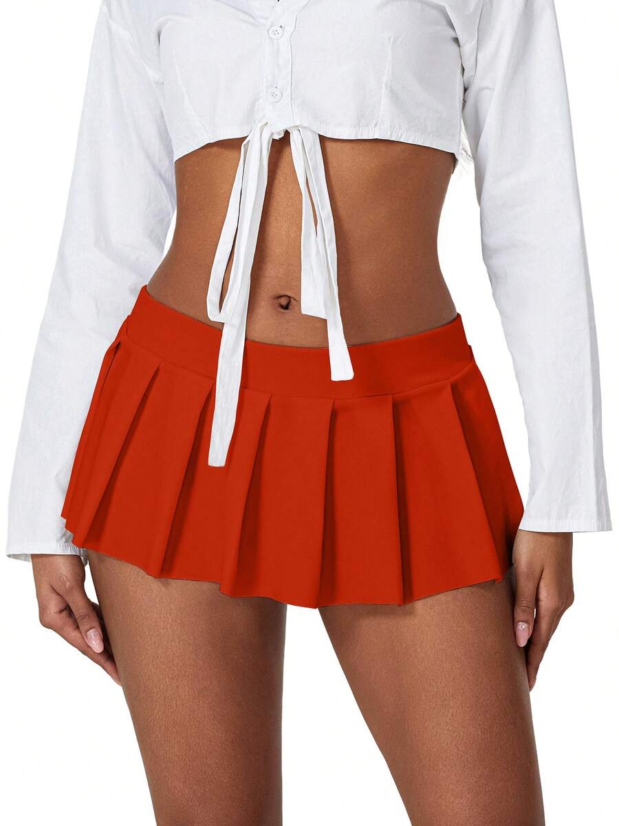 Women's Summer Y2K Mini A-Line Skirt Solid Color Layered Frilly Daily Skirt Cake Skirt Minidress,Lace Mini Skirt Low Waist Pleated A-Line Loose Fit Casual Beach Club Streetwear Y2K Retro Lightweight Essentials - 紅色 - 查看 1
