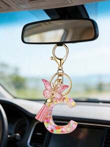 1 Letter Keychain, Heart-Shaped Sequin Butterfly Tassel Keychain, Bag Pendant Accessory - View 5