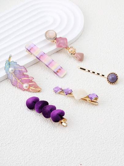 6件套紫色渐变羽毛天鹅绒发夹套装，Y2K美学亚克力发夹，适合女性和女孩，可爱发饰，日常佩戴和派对皆宜