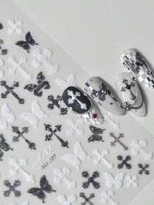 1pc 5D Metal Nail Stickers, Retro Nail Stickers, Leopard Print Nail Stickers, Self-Adhesive Nail Art Stickers, Nail Decoration Sticker Accessories Nails Nail Supplies - 黑與白 - 查看 4