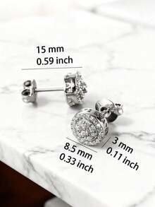 2pcs Round Zirconia Earrings, Studs For Men And Women, Hip Hop Music Festival Jewelry, Party Couple Accessories, Gift For Girlfriend/Lover - Earrings - View 7