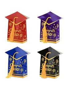 12pcs Graduation Celebration Candy Box, Graduation Party Decorations, Graduation Cap Shaped Candy, Chocolate, Cookie Supplies (Red, Purple, Black, Blue) - Graduation Cap Gift Box - View 4