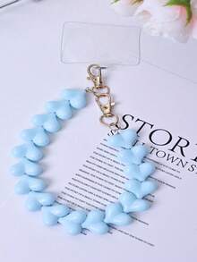 心形亚克力树脂钥匙扣，时尚亚克力心形手机挂绳，情人节心形串珠手机挂绳，手提包链 - 彩色 - 查看 9