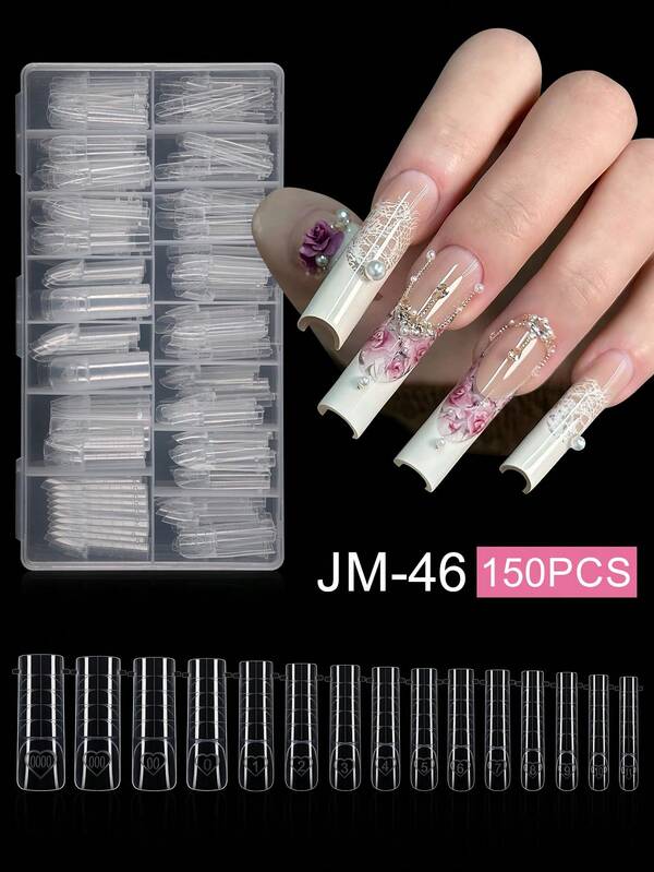 150 piezas/caja Juego de pegatinas de uñas de gel, diseño tridimensional del espacio, uñas artificiales preformadas para pulido de gel, extensión de gel fácil de absorber, pegatinas de uñas artificiales de acrílico, moldes de uñas de cristal sin moldes de papel adecuados para extensión rápida UV/LED, herramientas de extensión de uñas de doble extremo, accesorios de uñas con adhesivo.