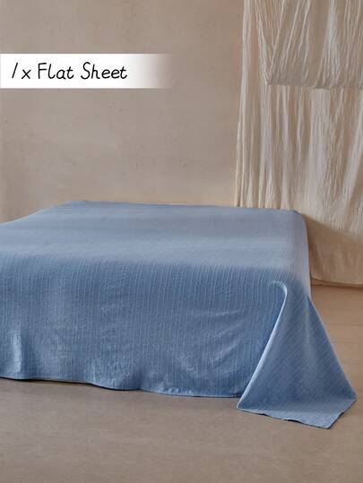 1 pieza Juego de sábanas de rayas jacquard catiónicas de color azul cielo, estilo minimalista y moderno, adecuado para todas las estaciones, suave y transpirable, lavable a máquina