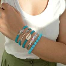 Bộ 5 chiếc vòng tay hạt cườm kiểu bãi biển hình rùa, mũi tên, vỏ sò, chữ BEACH, có thể điều chỉnh kích thước, thích hợp làm quà tặng cho gia đình, bạn bè, đeo hàng ngày. - Nhiều màu - Xem 2