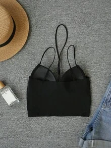 Spring/Summer Fashionable Sexy Women Camisole With Padded, Women Built-In Bra Camisole Layered Tank Top - Black - View 8