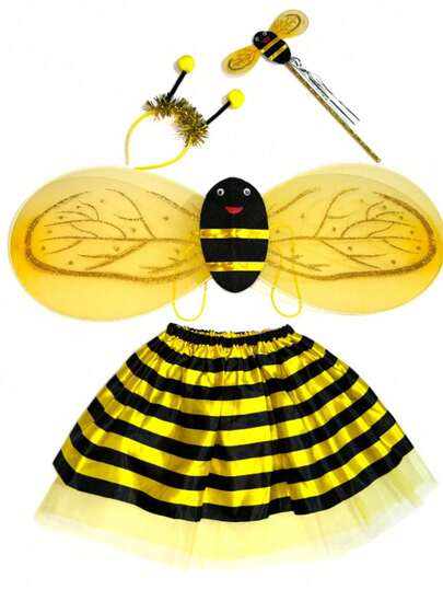 4pcs/Set New Arrival Bee & Ladybug Performance Costume Set: Includes Wings, Headband, Fairy Wand And Tulle Dress. Suitable For Various Festivals, Parties, And Stage Shows. Multiple Styles Available