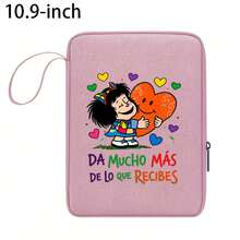 Shockproof Nylon Tablet Sleeve Compatible With Ipad 10.9inch/12.9inch -Tablet Bag Portable Drop-Resistant Design With Independent Compartment, Large Capacity Storage With Mafalda Print Pattern, Tablet Carrying Case, Tech Accessory, Scratchresistant Cover, Minimalist Case, - Pink - View 4