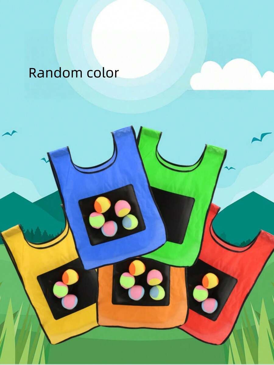 1 Set Family Fun Sticky Ball Game Set, 2 Vests + 10 Balls, Throwing Sticky Ball Chase Bean Bag Toss Game, Suitable For Family, Friends, Outdoor Group Activities [Random Color] - Multicolor - View 1