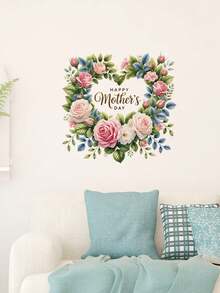 1pc Wall Sticker, Mother's Day Self-Adhesive Waterproof Removable Sticker, Elegant Heart-Shaped Floral Wreath, Rose, Hydrangea, Coffee Cup Pattern, Suitable For Mother's Day Party Decor, Home Decor, Kitchen, Living Room, Bedroom, Bathroom Decor - 1PC - View 11