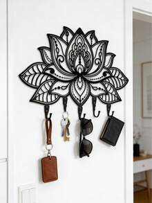 1 Lotus Metal Wall Mounted Key Hook, Modern Hollow Sculpture Decorative Coat And Hat Rack, Wall Mounted Storage Rack Hook, Home Bedroom Wall Decoration,Suitable For Modern Home Decor,Wall Deocr,Bathroom Deccor,Living Room Deccor,Kitchen Deccor,Room Deocr,Home Decor - 黑色 - 查看 8