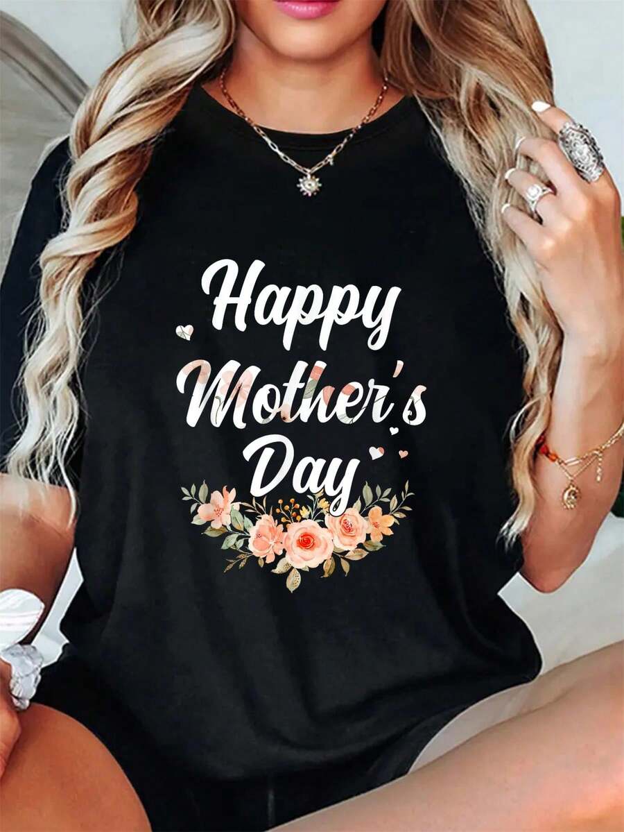 playeras de mujer, Feliz Día de la Madre para Mamá, Abuela y Mamá (Camiseta para mujer) - Negro - Ver 1