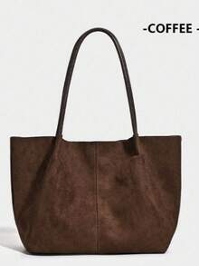 2026春季新款咖啡棕色绒面复古包，大容量单肩包/腋下包，商务女士休闲时尚日常通勤包，适合工作、购物、约会、旅行、大学生等各种场合，女士手提包，日常使用 - 棕色 - 查看 10